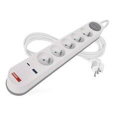 Prodlužovací kabel 3m, 5 zásuvek, vypínač, bílá, 1×USB-A/C, 1,5mm2, EMOS P1513FC