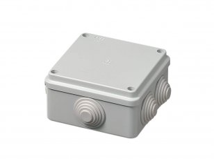 Krabice S-BOX 106, 100x100x50 mm, 6 průchodek, IP55 šedá, kovové šrouby, 650°C