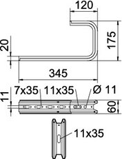 TPD 345 FS Nástěnný a stropní držák, Profil TP, B345mm, Ocel, St OBO 6363822
