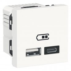 Nová Unica Dvojitý nabíjecí USB konektor A+C 2.4A, 2M, Bílý SCHNEIDER NU301818