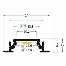 AL profil FKU12 BC/UX pro LED, bez plexi, 2m, černý elox FK TECHNICS 4738428