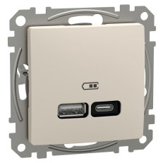 Rychlonabíječka, Sedna D/E, dvojitá USB A+C 21W, béžová SCHNEIDER SDD112405