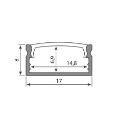 Přisazený hliníkový profil PH3 17x8mm bez difuzoru 2m MCLED ML-761.428.04.2