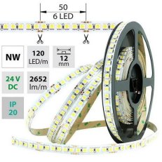 LED pásek SMD5050 NW, 120LED/m, 28,8W/m, 2652lm/m, IP20, DC 24V, 12mm, 50m