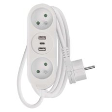 Prodlužovací kabel 2 m 2 zásuvky+2×USB A+1×USB C bílý PVC 1 mm2 EMOS P0212U