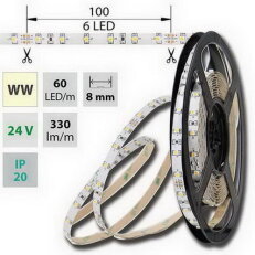 LED pásek SMD3528 WW, 60LED/m, IP20, 5m