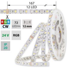 LED pásek SMD5050 RGB+CW, 72LED/m, 17,2W/m, 1125lm/m, IP20, DC 24V, 12mm, 5m
