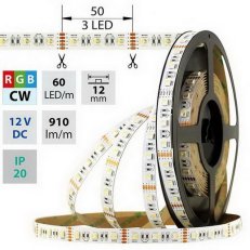 LED pásek SMD5050 RGB + CW, 60LED/m, 19,2W/m, 910lm/m, IP20, DC 12V, 12mm, 50m