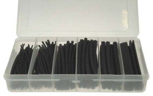 UNISET black Sada smršťovacích trubic HTI v plastovém boxu - černé, samozhášivé