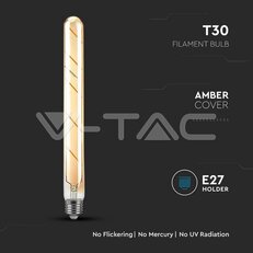 LED Bulb 5W T30 E27 Filament Amber 2200K VT-2005, V-TAC SKU217142
