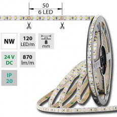 LED pásek SMD3528 neutrálně bílý, 120LED/m, IP20, DC 24V, 8mm, 50m