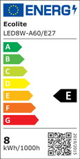 LED světelný zdroj E27, A60, 8W, 4200K, 910lm ECOLITE LED8W-A60/E27/4200