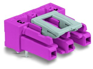 Zásuvka na desky plošných spojů, úhlové, 3pól., Růžová