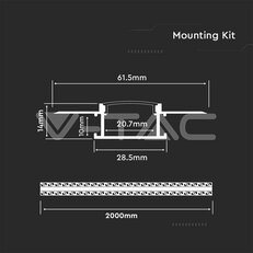 Aluminum Profile Set Milky Gypsum Wide 2000mm, VT-8101 V-TAC SKU3359