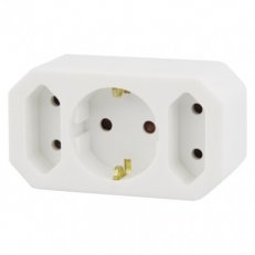 Rozbočovací SCHUKO zásuvka 2x plochá + 1x kulatá, bílá EMOS P00272
