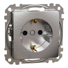 Zásuvka SCHUKO, Leštěný Hliník,Sedna Design/Elements SCHNEIDER SDD170022U