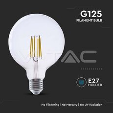 LED Bulb 4W  Filament E27 G125 Clear Cover 3000K VT-2344, V-TAC SKU2992