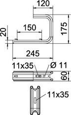 TPDG 245 FS Nástěnný a stropní držák, B245mm, Ocel, St OBO 6365922