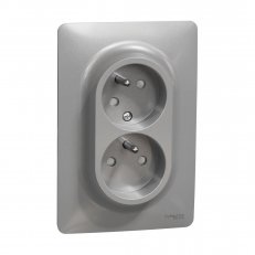 Dvojzásuvka NOVÁ UNICA pootočená 16A 230V, Aluminium SCHNEIDER NU206530