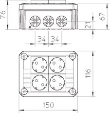 Odbočná krabice OBO T 100 4MSD WS 4 zásuvky Schuko 33° bílé 2+2 150x116x67 šedá