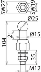 Kulový bod D 25 mm rovný se závitem a matkou s podložkou M12x35 mm DEHN 755627