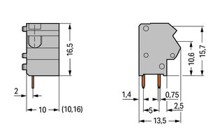 Svorka s možností řad. připojení na DPS, 2,5 mm2, šedá 1pól. WAGO 254-651