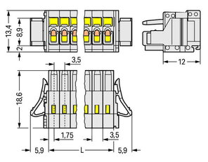 Pružinová svorka CAGE CLAMP 1,5mm2 sv.šedá 6pól. WAGO 734-106/037-000/033-000