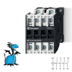 Průmyslový stykač, 3Z/10A/4kW+1Z/2A, cívka 230 V FINDER 6K.14.8.230.4810