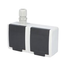 ATLAS 2K IP65 Zásuvka 2x 2P+PE, 2-nás vodorovná s vývodkou M20, na povrch, šedá