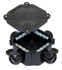 Krabicová rozvodka plastová, 4-pólová, černá SEZ-CZ 6455-12 5.P/5