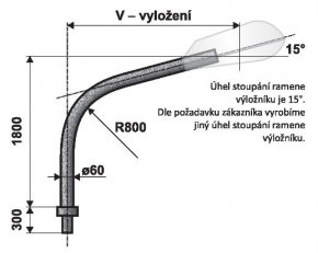 V 2/76 - 1000/60 výložník obloukový pro stožáry typu STB A, STB B, LPH, JB