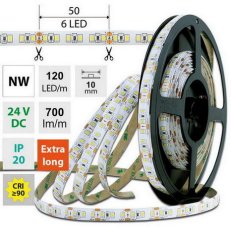 LED pásek SMD2835 NW, 120LED/m, 7W/m, DC 24V, 700lm/m, CRI90, IP20, 10mm, 50m
