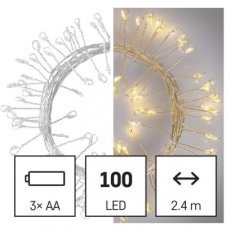 LED vánoční nano řetěz ježek, 2,4 m, 3x AA, vnitřní, teplá bílá, časovač