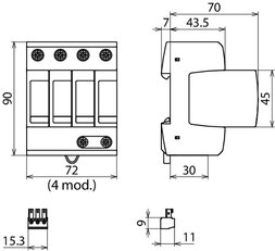 Dehn 952342 Svodič přepětí DEHNguard M 4p, Uc 385V AC, s modulem ACI technologie