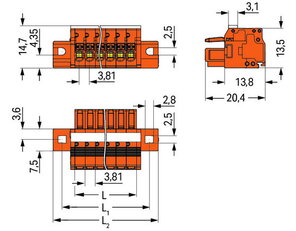 Pružinová svorka CAGE CLAMP 1,5mm2 10pól. oranžová WAGO 2734-210/027-000