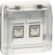 Zásuvka datová 2nás RJ 45 FTP Cat.6e přístroj IP55 W.1 bílá mat HAGER WNA227B