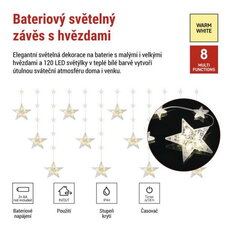 LED vánoční závěs, hvězdy, 170x85cm, 3xAA, venkovní, teplá, časovač, EMOS DCGW18