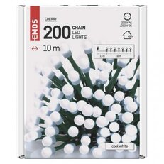 LED vánoční cherry řetěz - kuličky, 10 m, vnitřní, studená bílá