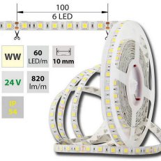 LED pásek SMD5050 WW, 60LED/m, 14,4W/m, 1036lm/m, IP54, DC 24V, 10mm, 5m