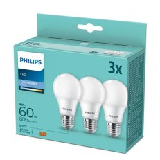 LED žárovka PHILIPS sada 3ks 8-60W A60 E27 CDL FR ND 3PF/6