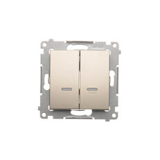 Přepínač dvojitý křížový, s orientačním LED, 7 So, 10AX, 250V, zlatá matná