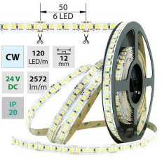 LED pásek SMD5050 CW, 120LED/m, 28,8W/m, 2572lm/m, IP20, DC 24V, 12mm, 50m
