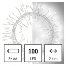 LED vánoční nano řetěz ježek, 2,4 m, 3x AA, vnitřní, studená bílá, časovač