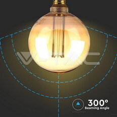 LED žárovka V-TAC 4W ART Filament svíčka E27 G125 Amber Glass 1800Ką200K VT-2195