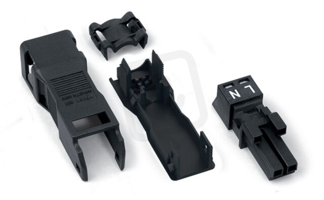 Zdířka S pouzdrem s odlehčením tahu 2pól. černá WAGO 890-102