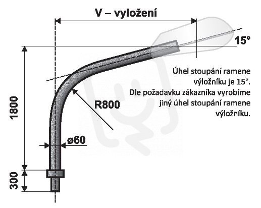 V 2/76 - 1000/90 výložník obloukový pro stožáry typu STB A, STB B, LPH, JB
