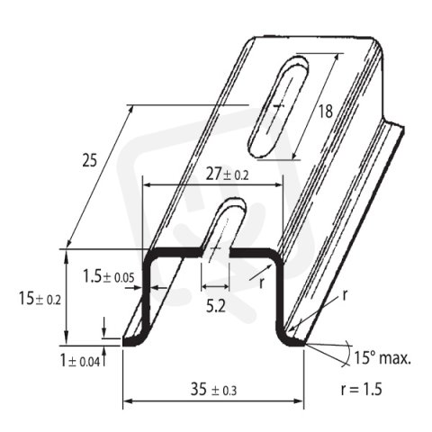 DIN-lista 35x15 - perforovaná, šířka 5,2mm 2m SCHMACHTL TS 35/CF5A