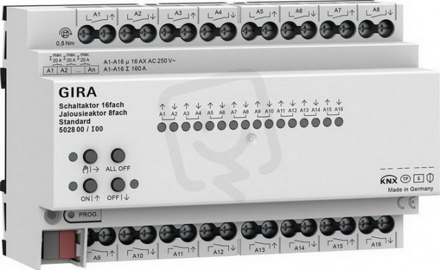 Akční člen vyp/žal 16f/8f 16 A na DIN Standard KNX Secure GIRA 502800