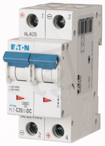 Jistič PL7-C20/2-DC-DC, char. C, 2-pólový, 10kA, 20A EATON 264903