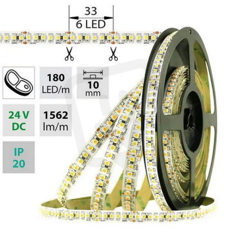 LED pásek SMD3528FM 180LED/m 14,4W/m 1562lm/m IP20 DC24V 10mm 5m (maso)
